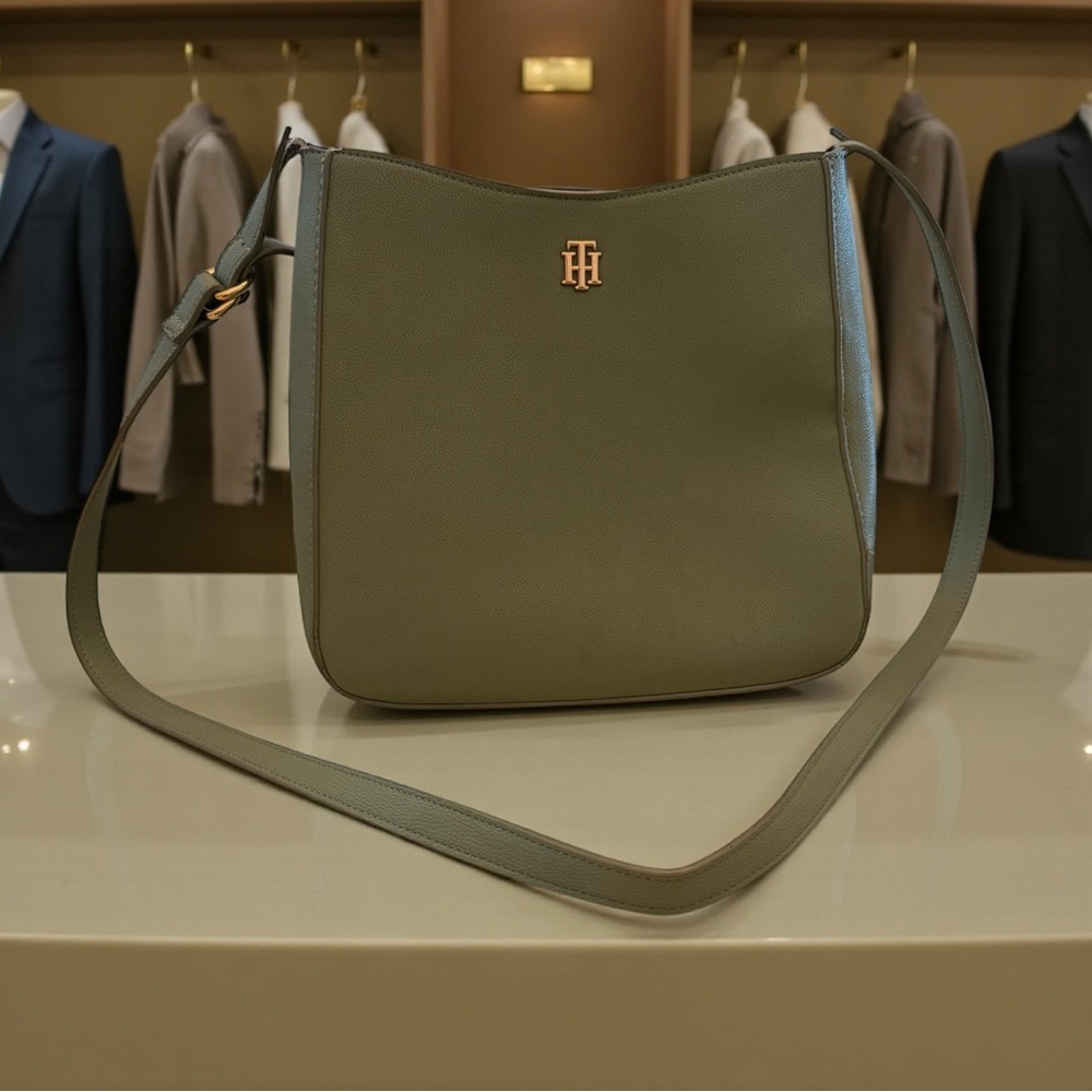 Vintage Tommy Hilfiger Sage Green Logo Shoulder Crossbody Handbag